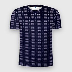 Мужская футболка 3D Slim с принтом Тёмно синий паттерн кружочки в Курске, 100% полиэстер с улучшенными характеристиками | приталенный силуэт, круглая горловина, широкие плечи, сужается к линии бедра | 