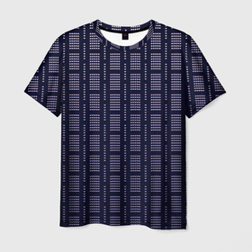 Мужская футболка 3D с принтом Тёмно синий паттерн кружочки в Курске, 100% полиэфир | прямой крой, круглый вырез горловины, длина до линии бедер | 