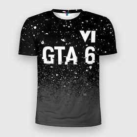 Мужская футболка 3D Slim с принтом GTA 6 glitch на темном фоне посередине в Кировске, 100% полиэстер с улучшенными характеристиками | приталенный силуэт, круглая горловина, широкие плечи, сужается к линии бедра | 
