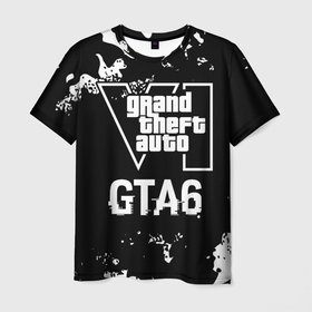 Мужская футболка 3D с принтом GTA6 glitch на темном фоне в Тюмени, 100% полиэфир | прямой крой, круглый вырез горловины, длина до линии бедер | Тематика изображения на принте: 