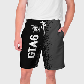 Мужские шорты 3D с принтом GTA6 glitch на темном фоне по вертикали ,  полиэстер 100% | прямой крой, два кармана без застежек по бокам. Мягкая трикотажная резинка на поясе, внутри которой широкие завязки. Длина чуть выше колен | 
