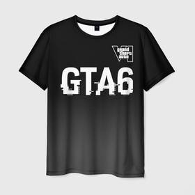 Мужская футболка 3D с принтом GTA6 glitch на темном фоне посередине в Курске, 100% полиэфир | прямой крой, круглый вырез горловины, длина до линии бедер | Тематика изображения на принте: 