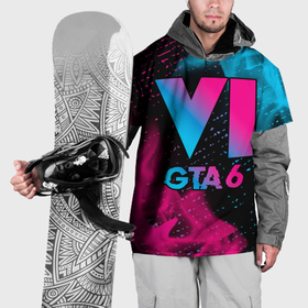 Накидка на куртку 3D с принтом GTA 6   neon gradient в Екатеринбурге, 100% полиэстер |  | 