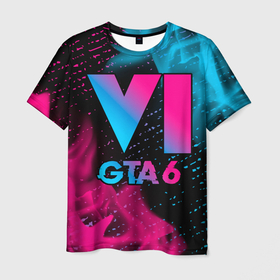 Мужская футболка 3D с принтом GTA 6   neon gradient в Курске, 100% полиэфир | прямой крой, круглый вырез горловины, длина до линии бедер | 