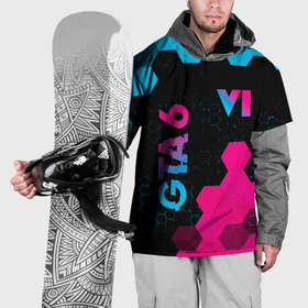 Накидка на куртку 3D с принтом GTA 6   neon gradient вертикально в Петрозаводске, 100% полиэстер |  | Тематика изображения на принте: 
