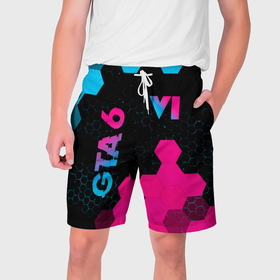 Мужские шорты 3D с принтом GTA 6   neon gradient вертикально в Санкт-Петербурге,  полиэстер 100% | прямой крой, два кармана без застежек по бокам. Мягкая трикотажная резинка на поясе, внутри которой широкие завязки. Длина чуть выше колен | 