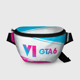 Поясная сумка 3D с принтом GTA 6 neon gradient style по горизонтали в Петрозаводске, 100% полиэстер | плотная ткань, ремень с регулируемой длиной, внутри несколько карманов для мелочей, основное отделение и карман с обратной стороны сумки застегиваются на молнию | 