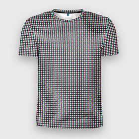 Мужская футболка 3D Slim с принтом Разноцветные квадратики в Тюмени, 100% полиэстер с улучшенными характеристиками | приталенный силуэт, круглая горловина, широкие плечи, сужается к линии бедра | 