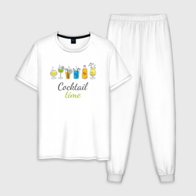 Мужская пижама хлопок с принтом Время коктейлей в Тюмени, 100% хлопок | брюки и футболка прямого кроя, без карманов, на брюках мягкая резинка на поясе и по низу штанин
 | 