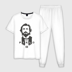 Мужская пижама хлопок с принтом Андреа Пирло в Екатеринбурге, 100% хлопок | брюки и футболка прямого кроя, без карманов, на брюках мягкая резинка на поясе и по низу штанин
 | 