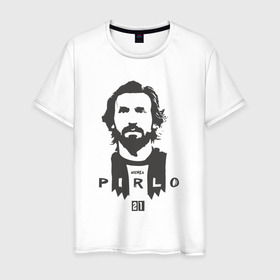 Мужская футболка хлопок с принтом Андреа Пирло в Екатеринбурге, 100% хлопок | прямой крой, круглый вырез горловины, длина до линии бедер, слегка спущенное плечо. | 