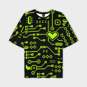Мужская футболка oversize 3D с принтом Сердце и микросхемы ,  |  | Тематика изображения на принте: 