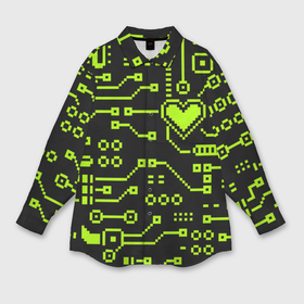 Мужская рубашка oversize 3D с принтом Сердце и микросхемы ,  |  | Тематика изображения на принте: 