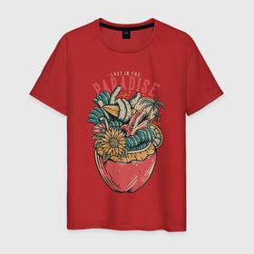 Мужская футболка хлопок с принтом Акула пальмы коктейль в Курске, 100% хлопок | прямой крой, круглый вырез горловины, длина до линии бедер, слегка спущенное плечо. | 