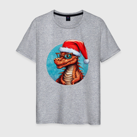 Мужская футболка хлопок с принтом Новый год дракона 2024 в Санкт-Петербурге, 100% хлопок | прямой крой, круглый вырез горловины, длина до линии бедер, слегка спущенное плечо. | 