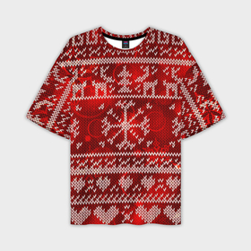 Мужская футболка oversize 3D с принтом Рождественские узоры оленей в Екатеринбурге,  |  | 