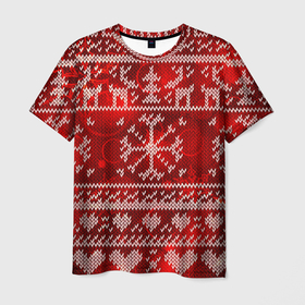 Мужская футболка 3D с принтом Рождественские узоры оленей в Новосибирске, 100% полиэфир | прямой крой, круглый вырез горловины, длина до линии бедер | 
