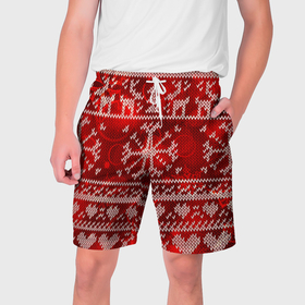 Мужские шорты 3D с принтом Рождественские узоры оленей в Тюмени,  полиэстер 100% | прямой крой, два кармана без застежек по бокам. Мягкая трикотажная резинка на поясе, внутри которой широкие завязки. Длина чуть выше колен | 