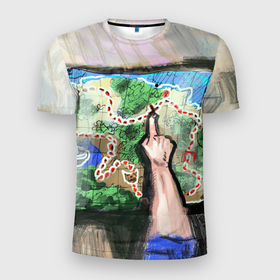 Мужская футболка 3D Slim с принтом Карта сокровищ в Тюмени, 100% полиэстер с улучшенными характеристиками | приталенный силуэт, круглая горловина, широкие плечи, сужается к линии бедра | Тематика изображения на принте: 