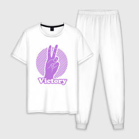 Мужская пижама хлопок с принтом Victory hand gesture в Тюмени, 100% хлопок | брюки и футболка прямого кроя, без карманов, на брюках мягкая резинка на поясе и по низу штанин
 | 