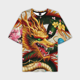Мужская футболка oversize 3D с принтом Морда японского дракона   ирезуми в Новосибирске,  |  | 