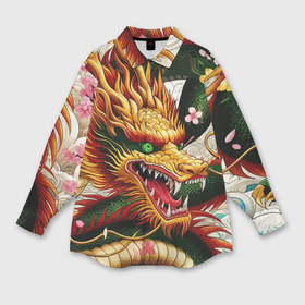 Мужская рубашка oversize 3D с принтом Морда японского дракона   ирезуми в Новосибирске,  |  | 