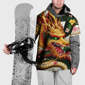 Накидка на куртку 3D с принтом Морда японского дракона   ирезуми в Новосибирске, 100% полиэстер |  | 