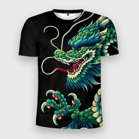 Мужская футболка 3D Slim с принтом Japanese irezumi   dragon в Новосибирске, 100% полиэстер с улучшенными характеристиками | приталенный силуэт, круглая горловина, широкие плечи, сужается к линии бедра | 