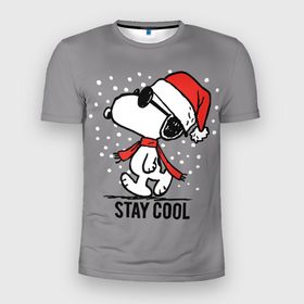 Мужская футболка 3D Slim с принтом Stay cool Snoopy , 100% полиэстер с улучшенными характеристиками | приталенный силуэт, круглая горловина, широкие плечи, сужается к линии бедра | 