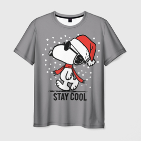 Мужская футболка 3D с принтом Stay cool Snoopy в Санкт-Петербурге, 100% полиэфир | прямой крой, круглый вырез горловины, длина до линии бедер | 