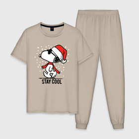 Мужская пижама хлопок с принтом Snoopy stay cool в Петрозаводске, 100% хлопок | брюки и футболка прямого кроя, без карманов, на брюках мягкая резинка на поясе и по низу штанин
 | Тематика изображения на принте: 