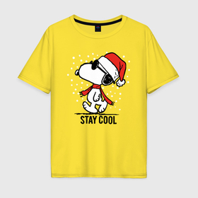 Мужская футболка хлопок Oversize с принтом Snoopy stay cool , 100% хлопок | свободный крой, круглый ворот, “спинка” длиннее передней части | 