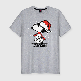 Мужская футболка хлопок Slim с принтом Snoopy stay cool в Санкт-Петербурге, 92% хлопок, 8% лайкра | приталенный силуэт, круглый вырез ворота, длина до линии бедра, короткий рукав | 
