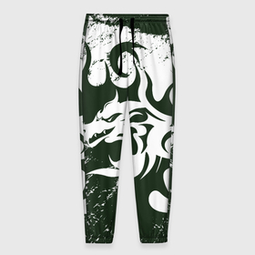 Мужские брюки 3D с принтом Зелены дракон гранж 2024 в Новосибирске, 100% полиэстер | манжеты по низу, эластичный пояс регулируется шнурком, по бокам два кармана без застежек, внутренняя часть кармана из мелкой сетки | 