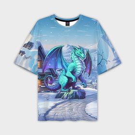 Мужская футболка oversize 3D с принтом Статуя синего дракона 2024 в Курске,  |  | 