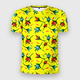 Мужская футболка 3D Slim с принтом Гавайская расцветка в Екатеринбурге, 100% полиэстер с улучшенными характеристиками | приталенный силуэт, круглая горловина, широкие плечи, сужается к линии бедра | 