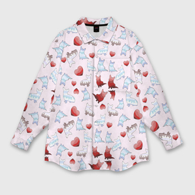 Мужская рубашка oversize 3D с принтом Корги и сердца на розовом фоне ,  |  | 