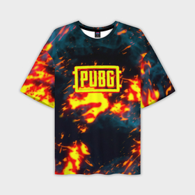 Мужская футболка oversize 3D с принтом PUBG огненое лого в Санкт-Петербурге,  |  | 