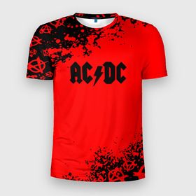 Мужская футболка 3D Slim с принтом AC DC skull rock краски в Екатеринбурге, 100% полиэстер с улучшенными характеристиками | приталенный силуэт, круглая горловина, широкие плечи, сужается к линии бедра | Тематика изображения на принте: 