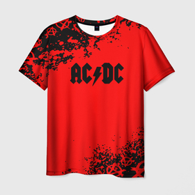 Мужская футболка 3D с принтом AC DC skull rock краски в Екатеринбурге, 100% полиэфир | прямой крой, круглый вырез горловины, длина до линии бедер | Тематика изображения на принте: 