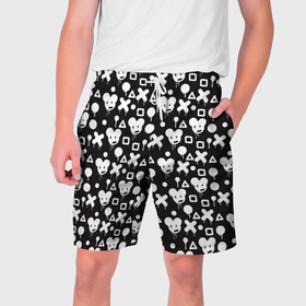 Мужские шорты 3D с принтом Черно белые фигурки в Тюмени,  полиэстер 100% | прямой крой, два кармана без застежек по бокам. Мягкая трикотажная резинка на поясе, внутри которой широкие завязки. Длина чуть выше колен | 