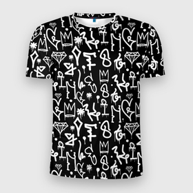 Мужская футболка 3D Slim с принтом Черно белые каракули паттерном в Белгороде, 100% полиэстер с улучшенными характеристиками | приталенный силуэт, круглая горловина, широкие плечи, сужается к линии бедра | 