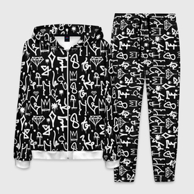 Мужской костюм 3D с принтом Черно белые каракули паттерном в Кировске, 100% полиэстер | Манжеты и пояс оформлены тканевой резинкой, двухслойный капюшон со шнурком для регулировки, карманы спереди | 