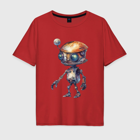 Мужская футболка хлопок Oversize с принтом Робот киберпанк , 100% хлопок | свободный крой, круглый ворот, “спинка” длиннее передней части | 