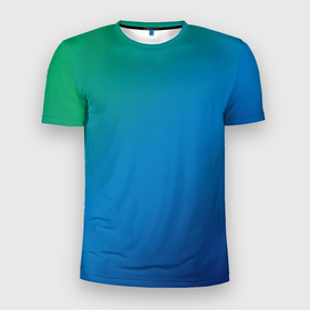 Мужская футболка 3D Slim с принтом Зеленый и синий диагональный градиент в Курске, 100% полиэстер с улучшенными характеристиками | приталенный силуэт, круглая горловина, широкие плечи, сужается к линии бедра | 