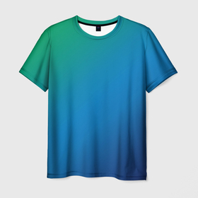 Мужская футболка 3D с принтом Зеленый и синий диагональный градиент в Курске, 100% полиэфир | прямой крой, круглый вырез горловины, длина до линии бедер | 