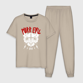 Мужская пижама хлопок с принтом Purr evil в Белгороде, 100% хлопок | брюки и футболка прямого кроя, без карманов, на брюках мягкая резинка на поясе и по низу штанин
 | 