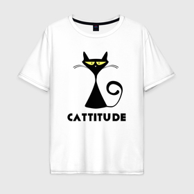 Мужская футболка хлопок Oversize с принтом Cattitude в Екатеринбурге, 100% хлопок | свободный крой, круглый ворот, “спинка” длиннее передней части | Тематика изображения на принте: 
