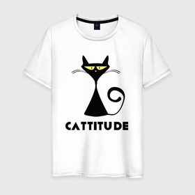 Мужская футболка хлопок с принтом Cattitude , 100% хлопок | прямой крой, круглый вырез горловины, длина до линии бедер, слегка спущенное плечо. | 