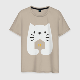 Мужская футболка хлопок с принтом Домашний кот в Кировске, 100% хлопок | прямой крой, круглый вырез горловины, длина до линии бедер, слегка спущенное плечо. | 
